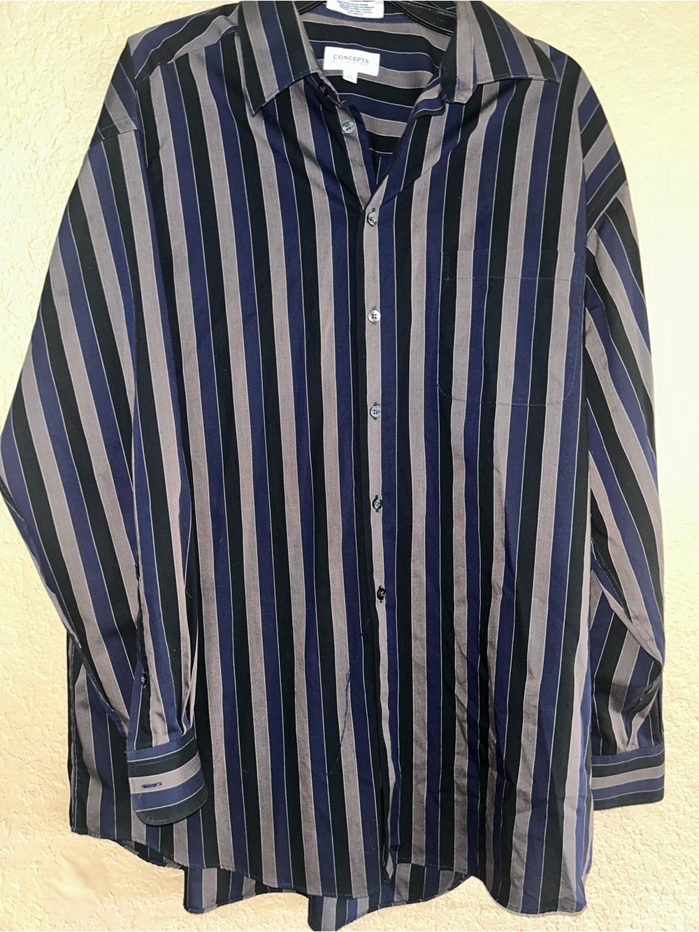 Concepts by Claiborne Navy & Gray Vertical Stripe Dress Shirt